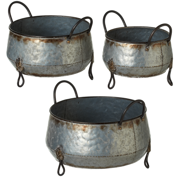 Small Galvanized Planter w/ Leaf Accent