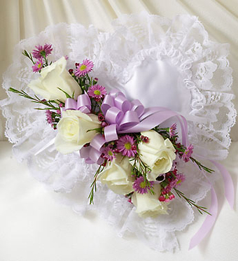 Lavender and White Satin Heart Casket Pillo