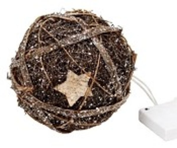 6in Glitter Rattan Ball With Stars