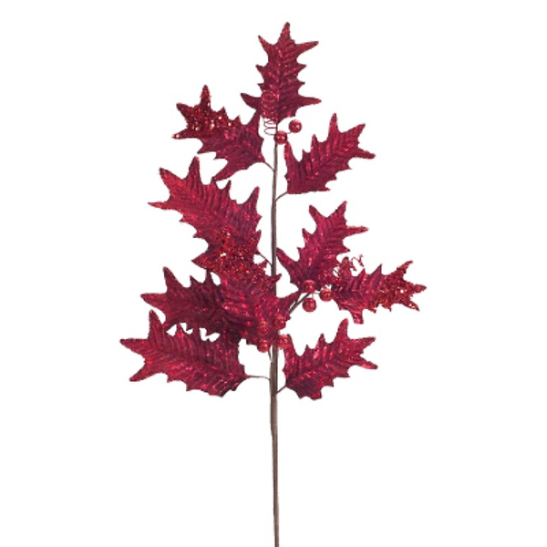 Metallic Holly Leaf Spray