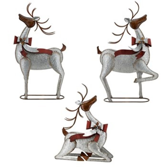 Set of 3 Large Galvanized Reindeer Display